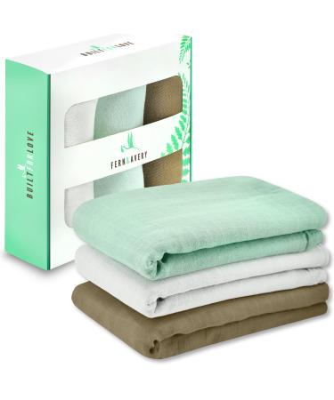 Fern & Avery Muslin Swaddle Blankets - Gender Neutral Receiving Blankets - Newborn Essential Baby Blankets for Boy or Girl - Mint Theme