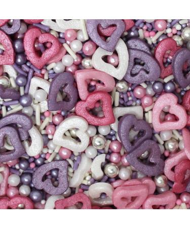 Glimmer Hearts Mixed Sprinkles - 35g of Pink Purple Silver & White Cake Toppers Decorations Pearls 100s 1000s Mini Balls Nonpareils Strands Hearts - Buy Online on GoSupps.com