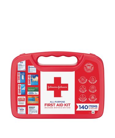 Band-Aid Johnson & Johnson All-Purpose Portable Compact First Aid Kit for Minor Cuts, Scrapes, Sprains & Burns, Ideal for Home, Car, Travel and Outdoor Emergencies, 140 Count