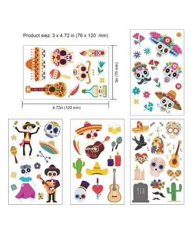 Mexican Day of the Dead Temporary Tattoos - 125pcs for Men, Women & Kids | Cinco de Mayo Halloween Transfers - Buy Online on GoSupps.com