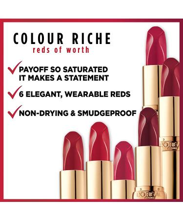 L'Oreal Paris Colour Riche Red Lipstick - Long Lasting Satin Finish with Argan Oil & Vitamin E - Lovely Red 0.13 Oz - Buy Online on GoSupps.com