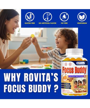 ROVita Kids Focus Gummies - Kids Focus and Attention Supplements - Memory, Brain Health, Cognitive Support Attention & Mental Clarity with Omega 3 DHA Focus Supplement for Teens-60ct - Buy Online on GoSupps.com