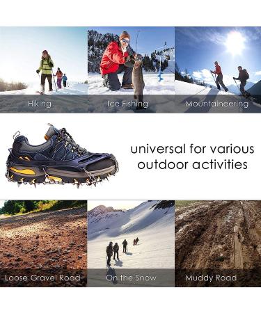 Crampons Ice Cleats - 19 Stainless Steel Spikes - Anti-Slip Traction Snow Grips for Boots - Safe Protection for Hiking, Fishing, Walking - Men, Women, Kids - Large Black - Buy Online on GoSupps.com