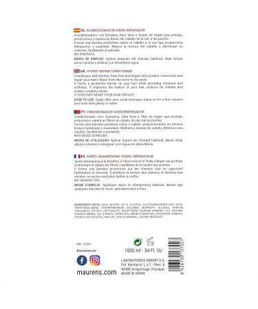  MAURENS Maurens Keratin Concept Hydro Repairing Conditioner with Keratin Aloe Vera and Argan Oil 1000ml - Buy Online on GoSupps.com