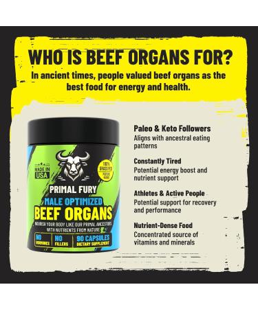 Grass Fed Beef Organ Supplement for Men - Male Optimization Pills - 6 Vital Beef Organs to Drive Prostate Health & Peak Performance Made in USA 90 Capsules 90 Count - Buy Online on GoSupps.com