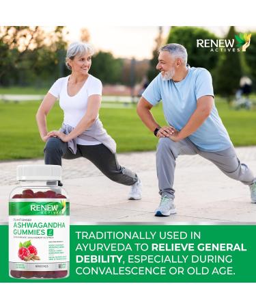 Renew Actives Ashwagandha 100MG per 4 Gummies Memory Focus & Energy Boost Traditionally Used as a Rejuvenative Tonic Vegan Herbal Adaptogen Made in Canada 60 Gummies - Buy Online on GoSupps.com
