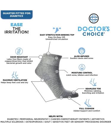 Doctor's Choice Diabetic Men's Seamless Ankle Socks with Aloe Infusion - Gout Comfort, Non-Binding Top - Large (10-13) - Charcoal - 1 Pair - Buy Online on GoSupps.com