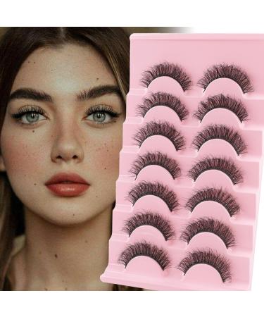 AIZUIWIY False Eyelashes Cat Eye Lashes Wispy Fluffy Fox Eye Lashes Natural Strip Lashes Spiky Fake Eyelashes Faux Mink Lashes 3D 7 pairs M04-FLUFFY FOX