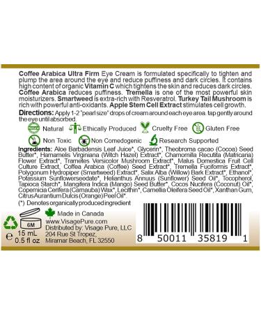Visage Pure Caffeine Ultra Firm Eye Cream | Hydrating, Softening & Firming Formula | Fights Wrinkles, Puffiness & Dark Circles | Organic & Physician Formulated - Buy Online on GoSupps.com