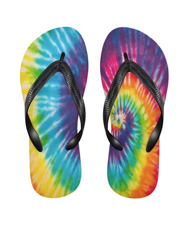 Mnsruu Swril Tie Dye Rainbow Flip Flops Home Hotel Spa Bedroom Travel XS for Men Women X-Small