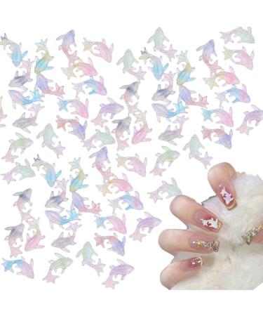 Fish Nail Charms 100PCS Mixed Double Colors 3D Dolphin Resin Nail Art Charms Goldfish Nail Ornaments Nail Art Decorations for Women Girls Nail Art Design Crafts DIY