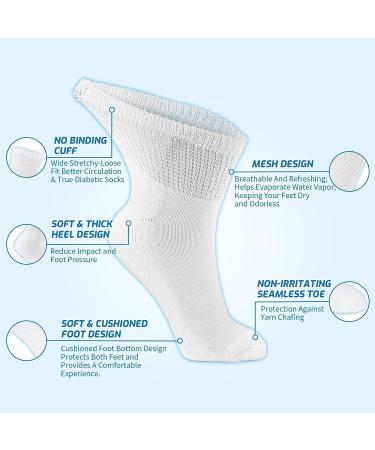 LIN Diabetic Socks for Men & Women - Non-Binding Circulatory Socks - Extra Wide Top - Ideal for Edema, Neuropathy, Lymphedema - 4 Pairs Quarter/White - Size 9-11 - Buy Online on GoSupps.com