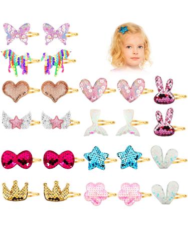 24 Pieces Hair Clips for Toddler Girls Shiny Star Crown Heart Butterfly Rabbit Unicorn Shaped Kids Hair Barrettes Cute Hair Clips Metal Snap Hair Pins Glitter Hair Styling Accessories for Girls Kids