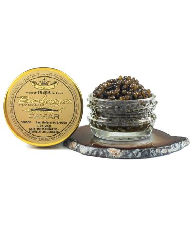 OVERNIGHT SHIPPING - OLMA Beluga Hybrid Sturgeon Black Caviar from Italy - Rated Top Caviar in the World - 1 oz / 28 g 1 Ounce (Pack of 1)