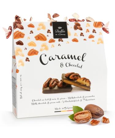 Dolfin Caramels & Chocolats Chocolat au Lait & Noix de P can - Caramel au Beurre Sal Maison Noix Caram lis es- Id e Cadeau Confiseries Friandises Bonbons - Fait en Belgique 200g