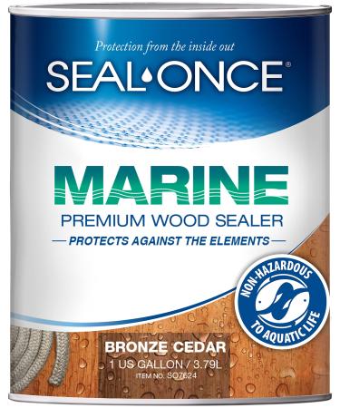 Seal-Once Marine Premium Wood Sealer - Waterproof Sealant - Wood Stain and Sealer in One - 1 Gallon & Bronze Cedar 1 Gallon Bronze Cedar