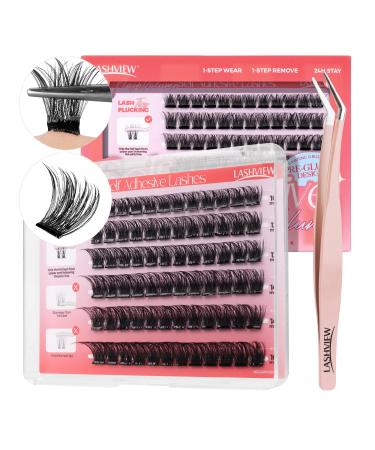 LASHVIEW Self Adhesive Lashes Clusters Eyelashes Press on Lashes Individual Lash Extension Kit with Lash Tweezers No Glue Needed Self Adhesive DIY Eyelash Extension Kit 72pcs 10-16mm(Z02) Z02-Pearl