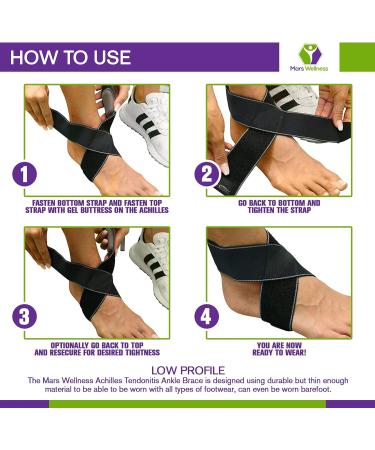 MARS WELLNESS Achilles Tendonitis Support Ankle Brace - Gel Buttress Pad for Plantar Fasciitis Relief - All Day Comfort Small/Medium - Buy Online on GoSupps.com