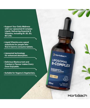 Liposomal B Complex Drops Bottle with 60ml Vitamin B Complex Drops with Vitamin B1 B12 B3 B5 B6 Folic Acid B12 & Biotin 100 NRV Vegan from Horbaach - Buy Online on GoSupps.com