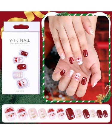MELLIEX 48 Pieces Christmas False Nails Short 12 Sizes Artificial Press on Nails Full Cover Christmas Stick On Nails for Women Nail Art Decoration White Tree - Buy Online on GoSupps.com