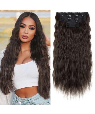 REECHO Clip in Hair Extensions 5PCS Black Brown Hair Extensions 24" Thick Long Loose Waves hair extensions HE002 Invisible Lace Weft Natural Soft Hairpieces for Women C Black Brown - Buy Online on GoSupps.com