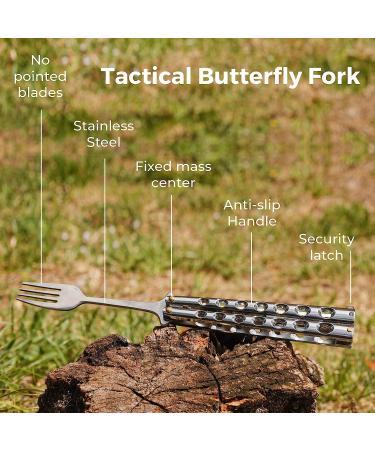Caliber Gourmet Tactical Butterfly Knife Spoon - Stainless Steel Folding Switchblade for Camping, Hiking, Kitchen BBQ Grill - Fork Utensil - Buy Online on GoSupps.com