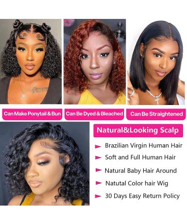 Short Curly Bob Human Hair Wig 12 Inch | HD Transparent Lace Front for Black Women | Glueless Deep Wave Bob Wig with Pre Plucked Natural Hairline and Baby Hair | 150% Density | Natural Black 12 Inch - Buy Online on GoSupps.com