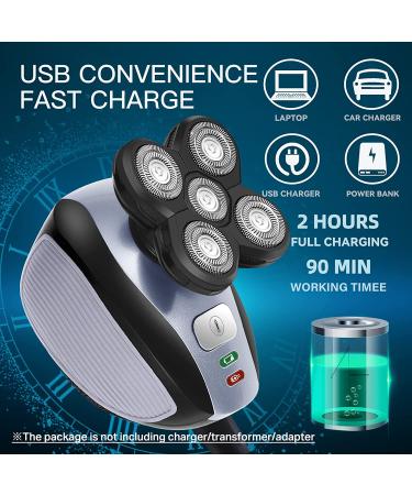 5-in-1 Electric Head Shaver for Bald Men - Waterproof Wet Dry Razor for Head and Face Shaving - Rechargeable USB Rotary Shaver - Buy Online on GoSupps.com