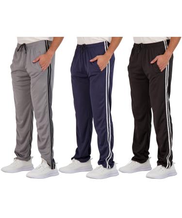 3 Pack: Men's Mesh Athletic Gym Workout Lounge Open Bottom Sweatpants with Pockets (Available in Big & Tall) Sweatpants Standard Large Set 5