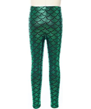 Jhaoyu Kids Girls Mermaid Leggings | Shiny Green Metallic Fish Scale Pants 7-8 Years | Perfect for Dance Party & Christmas Costume - Buy Online on GoSupps.com