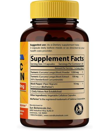 Turmeric Curcumin 1500mg with Black Pepper Extract - 95% Curcuminoids, Joint & Inflammatory Support - 60 Veg Capsules - Buy Online on GoSupps.com