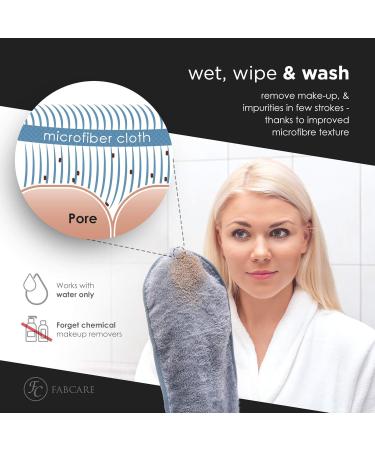 FABCARE Makeup Remover Cloth Set | 4 Washable Microfibre Face Cloths - DERMATEST Very Good - Integrated Glove for Easy Makeup Removal - Buy Online on GoSupps.com