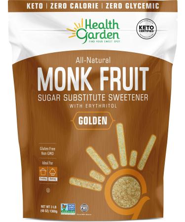 Health Garden Monk Fruit Sweetener, Golden- Non GMO - Gluten Free - Sugar Substitute - Kosher - Keto Friendly (3 lbs) 3 Pound (Pack of 1)