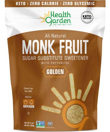 Health Garden Monk Fruit Sweetener, Golden- Non GMO - Gluten Free - Sugar Substitute - Kosher - Keto Friendly (3 lbs) 3 Pound (Pack of 1) - Buy Online on GoSupps.com