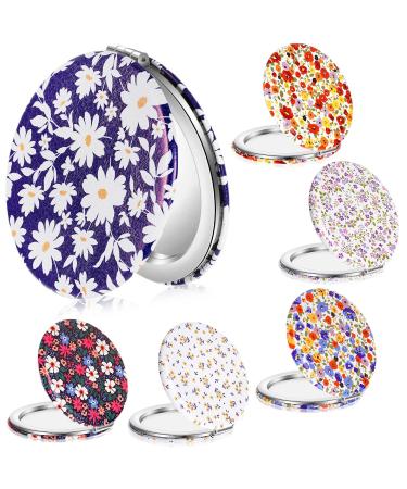 Vicenpal 6 Pieces Pocket Mirrors for Women Small Mini Compact Mirror for Purse Magnifying Travel Makeup Mirror Portable Folding Mirror Gift Small Mirrors for Students Teacher Friend (Daisy)