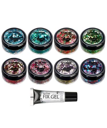 Mystic Bio Biodegradable Eco Chunky Glitter by Moon Glitter - 100% Cosmetic Bio Glitter for Face  Body  Nails  Hair and Lips - 0.10oz - Set of 8