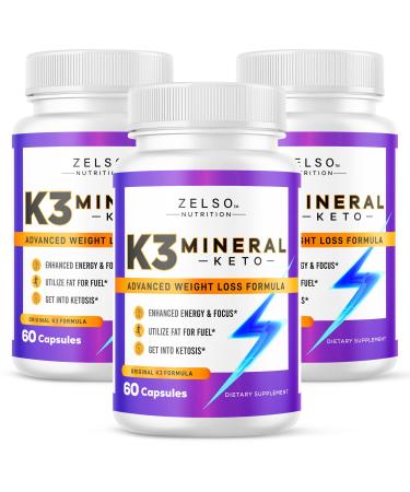 ZELSO (3 Pack) K3 Mineral Weight Loss Pills for Women and Men K3 Mineral Pills - K3 Salt Mineral Vitamin + K3 Capsules Supplement for Keto Weight Loss - 3 Months Supply 60 Count (Pack of 3)