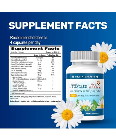 Prostate Plus Supplement for Men - Prostate Health Supplement for Night Time & Daytime Urination - Saw Palmetto for Men - Stinging Nettle Root Extract Capsules with Chamomile - 120 Capsules, 1 Pack - Buy Online on GoSupps.com