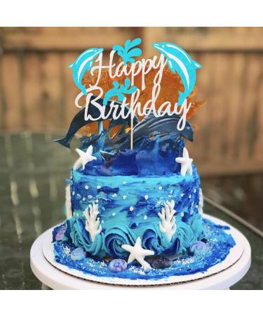 Arthsdite 1Pc Dolphin Happy Birthday Cake Topper Dolphin Marine Theme Boy Girl Child Birthday Party Cake Decoration - Blue Silver Glitter Dolphin Cake Topper - Buy Online on GoSupps.com