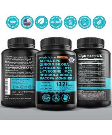 12-in-1 Nootropic Brain Supplement with Caffeine Anhydrous: Ginkgo Biloba for Brain Support, Memory and Focus - B12, Alpha GPC, L Theanine and Choline Supplements with Bioperine with 1321mg (60ct) 60 Count (Pack of 1) - Buy Online on GoSupps.com