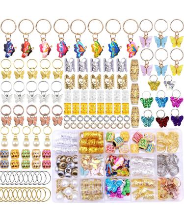 NAISKA 185Pcs Butterflies Hair Dreadlocks Accessories Butterfly Braid Clips Gold Metal Pendant Hair Crystal Pearl Accessories Hair Cuffs Beads Hair Rings Braiding Hair Pendants Decoration Clips