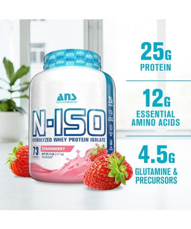ANS Performance 100% Pure Hydrolyzed Whey Isolate Protein + BCAAs - 25g of Protein - Gluten Free Zero Lactose (Strawberry 5 lb) Strawberry 5 lb - Buy Online on GoSupps.com