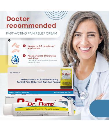 Dr. Numb 4% Lidocaine Cream | Maximum Strength Pain Relief Cream with Vitamin E | Fast Relief for Hemorrhoids & Skin Discomfort - 30g (1.05 oz - Buy Online on GoSupps.com