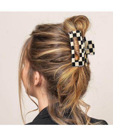 Whaline Checkered Hair Claw Clips - Set of 3 Large Vintage Barrettes for Women and Girls - Fashionable Non-Slip Hair Styling Accessories for Thick, Thin, Curly, and Straight Hair - Buy Online on GoSupps.com