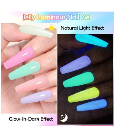 MTSSII Glow in the Dark Gel Nail Polish Set - 6 Colors Luminous Jelly Gel Polish Kit for Fluorescent Bright Nails - Soak Off UV Polish for Christmas & Halloween Gifts - Women's Jelly Glow Collection - Buy Online on GoSupps.com