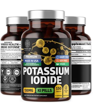 N1N Premium Potassium Iodide 130mg 150 Tablets Natural Iodine Supplement for Kids and Adults High Purity KI Pills for Thyroid Support Made in USA Gluten Free
