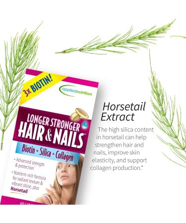Applied Nutrition Longer Stronger Hair & Nails - 60 Liquid Soft-Gels, Pack of 6 - Biotin, Silica & Collagen - 180 Servings - Buy Online on GoSupps.com