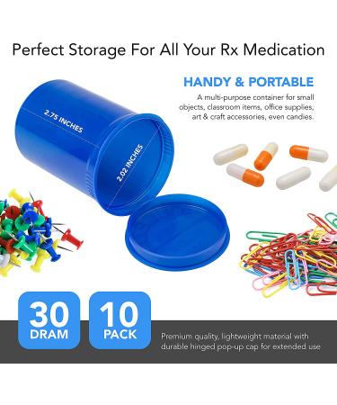 10 Pack Airtight 30 Dram Empty Pill Bottles with Caps - Multi Use Prescription Medicine Container for Herbs, Candy, Crafts - Transparent Multi Color - Buy Online on GoSupps.com