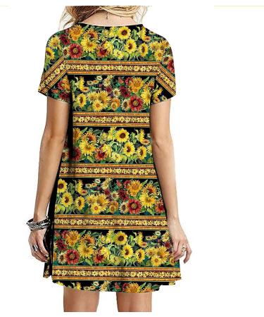 2022 Women's Casual Crewneck Tshirt Dress - Yellow Large, Tropical Print Boho Beach Sundress - Buy Online on GoSupps.com