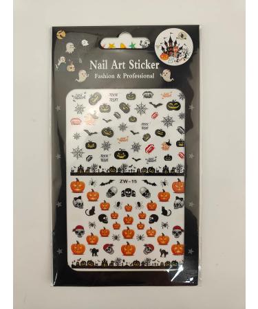 Kalolary Halloween Nail Art Stickers Decals 8 Sheets Self-Adhesive Nail Art Sticker Decals Pumpkin/Bat/Ghost/Witch/Skull Elements Nail Decorations for Halloween Party - Buy Online on GoSupps.com